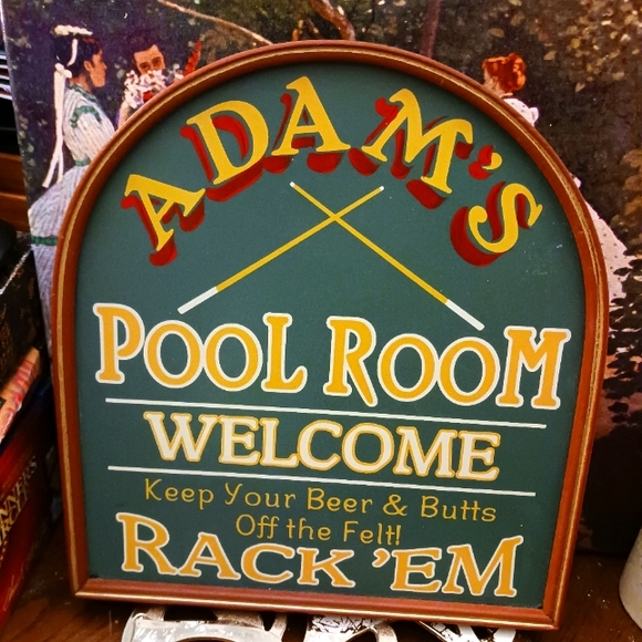 🎱🦈Billard Hall Wall Decor Welcome Sign Size12.5"×11.5"×1.5",Like New!!Rack Em. - Picture 2 of 8